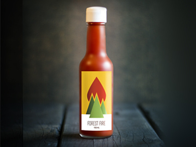 Forest Fire - SPICY Hot Sauce bottle fire flame forest glass hot sauce packaging spicy sunset trees wood