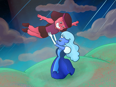 Ruby and Saphire doing the Dirty Dancing pose. digital painting fan art illustration steven universe