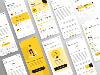 Test Prep app card dashboard design education educational interface mobile product quiz school test ui ux white wireframe yellow