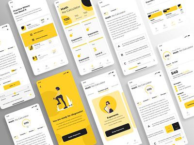 Test Prep app card dashboard design education educational interface mobile product quiz school test ui ux white wireframe yellow