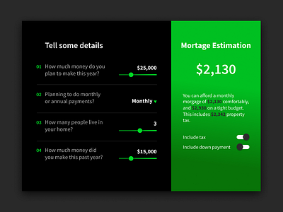 Mortgage calculator - Daily UI 4 app calculator daily ui dark interface mortgage product ui ux