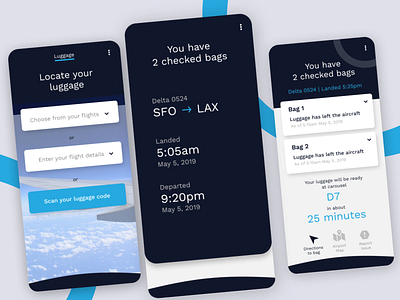 Luggage Airline Airport Travel App airline airport app bag card design interface luggage mobile product suitcase travel ux ux ui