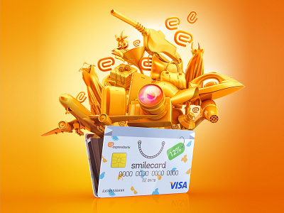 Smile card 3d ad bank card cash creative credit finance illustration keyvisual loans money render