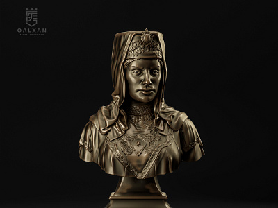 Sara Xatun 3d black bronze bust figure galkhan gold illustration qalxan render sculpt sculpture