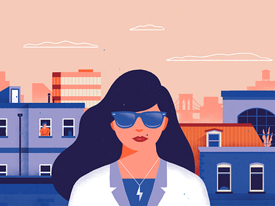 In the summer in the city brooklyn buildings character city design flat illustration nyc photoshop texture vector woman