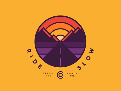 Road Trippin' badge gradient icon line logo low road mountain stroke sun sunset