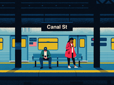 NYC subway character city flat illustration landscape nyc phone subway texture train usa