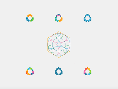 Hexagon + circles branding color grid identity isometric logo