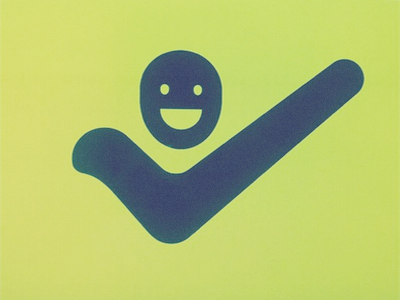 Happy + Checkmark branding icon identity logo pictogram