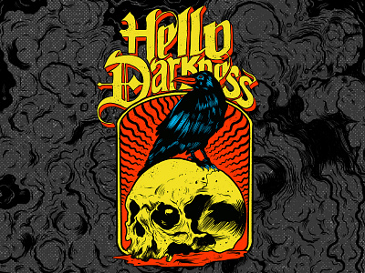 Hello Darkness darkart gothic heavymetal illustration metal raven skull songlyrics threadless tshirt