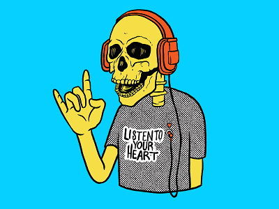 Listen To Your Heart digital art funny illustration inspirational procreate quote skull vibrant colors