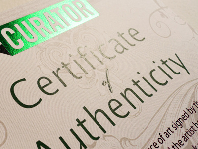 Certificate of Authenticity authentic authenticity certificate detail foil foil block foil blocking interpolate