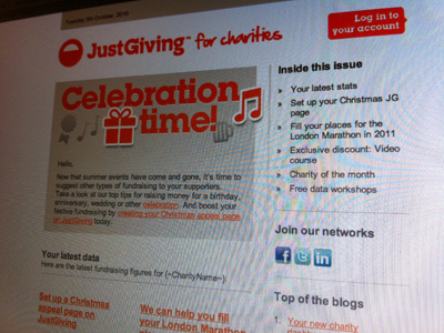 JustGiving charity Christmas e-newsletter e newsletter email enewsletter web