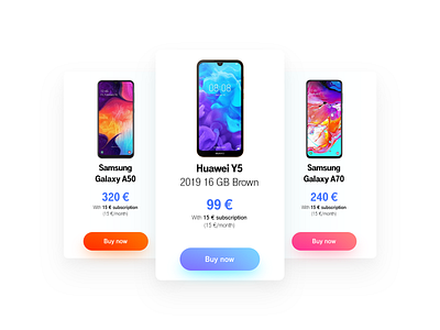 Mobile phones price charts for online store app app design bright shadow button design flat grabient plans price ui ux