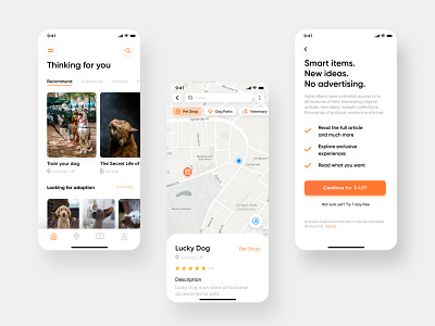 Pets App | Designflows 2020 animal animals app bendingspoons competion contest designflows discover maps paywall pet ui uidesign