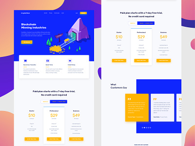 CryptoMinner – Landing page block chain blockchain blockchain cryptocurrency commerce crypto cryptocurrency flat ico invest landingpage vector webdesign