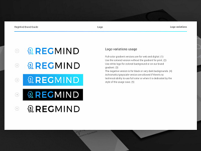 REGMIND Logo Variations brand and identity brand guide brand guidelines brandbook design gradient graphic design law legal logo responsive logo