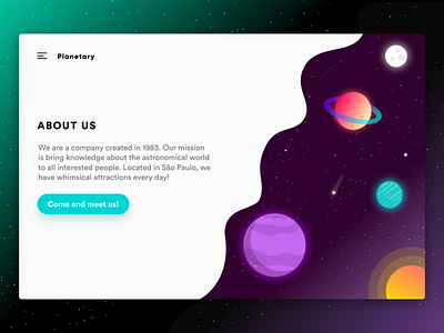 Planetary app btn daily ui daily ui 003 design dribbble illustration landing page moon nasa planetary planets space space art stars typography ui ux design vector web