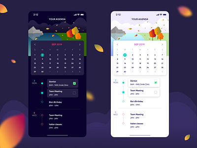 Agenda agenda app autumn blur calendar card colors dark design dribbble fall illustration light motion season shot status todo ui ux