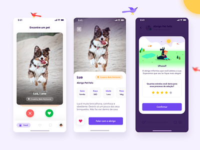 Adotaê animals app design dribbble illustration like mockup pet shot social template tinder ui ux