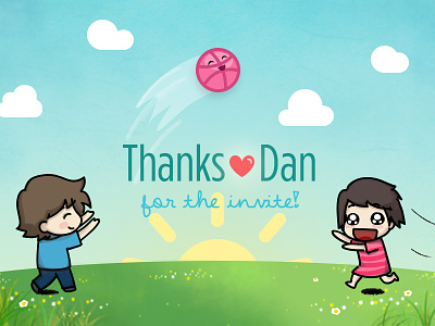 Hello Dribbble! :) comic cute debut drafted dribbble first shot happy illustration invite invites pass sketch thanks