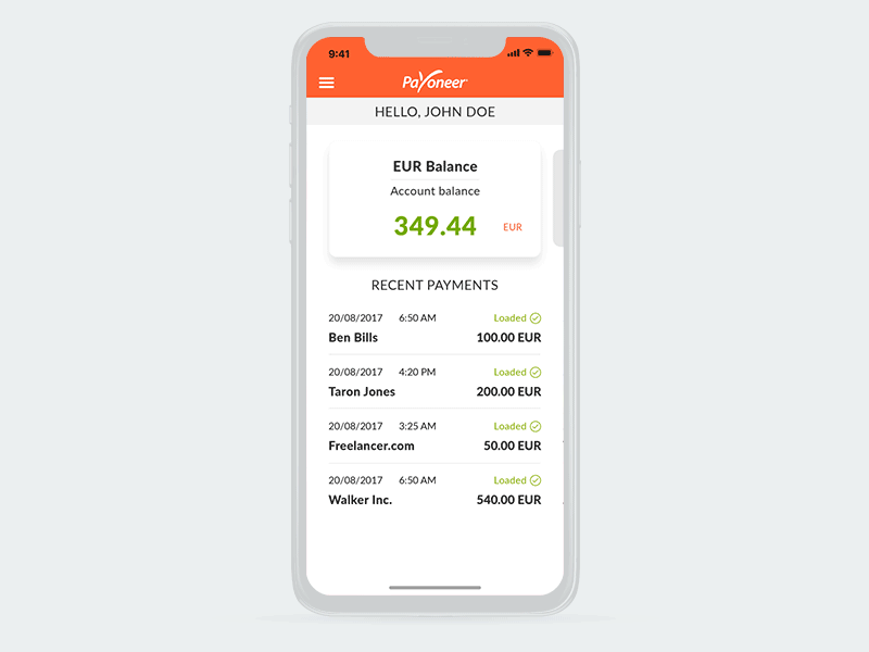 Payoneer App UI animation concept interface payoneer ui