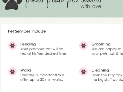 Services Page Layout icons pet sitting pets texture
