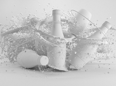 grey modeling bottle and splash 3d illustration