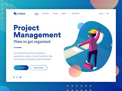 Landing page concept - Project Management bright characters colorful galaxy gradient illustration landing space stars ui universe user interface ux vector visual design web