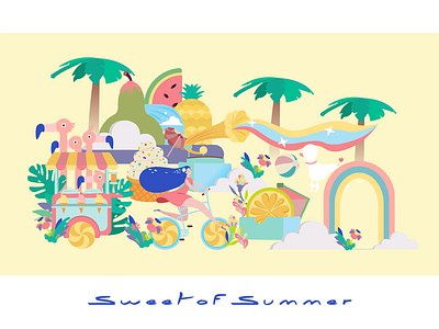 Sweet of Summer breeze flamingo fruit girl icecream illustration illustrator macaron summer sweet