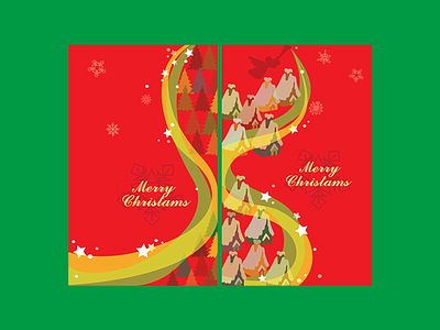 Xmas-postcard1 angel fairy tale joy merry christmas pine tree postcard design redgreen snow snowflakes