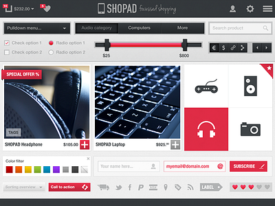 SHOPAD focussed shopping, iPad Retina UI (pixels)