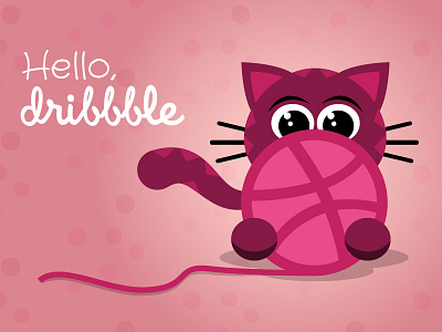 Hello Dribbble cat debut illustration
