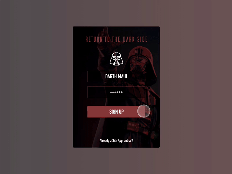 Sign Up for the Dark Side 001 dailyui sign up sith star wars