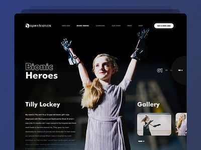 Open bionics site bionic heroes concept design desktop hero arm interface layout minimalism simple ui ux website