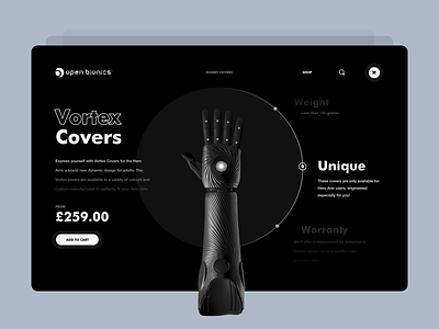 Open bionics product page bionic concept design desktop hero arm interface layout minimalism product simple ui ux