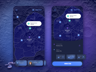Drone Taxi Mobile Application app application concept design future interface ios moon spacex ui