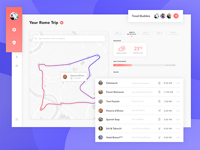 Rome Trip App app application dashboard desktop pink purple route ui user experience user interface ux