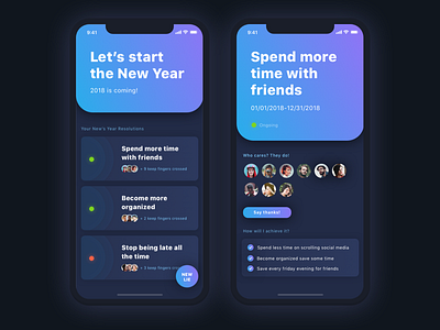 New Year's Resolutions dark iphone x list mobile app share tasks ui