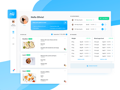 Nutrimedy - Telehealth Platform - Patient Dashboard activity dashboard diet food meals menu telecommunication telehealth tiles tracking