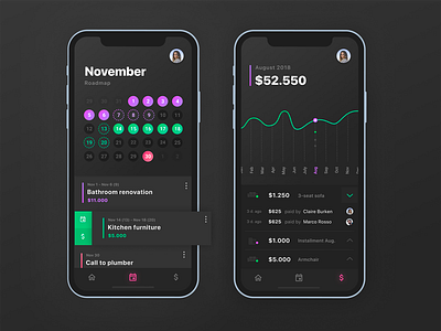 Keep your investment on track 💵 app budget calendar chart dark ui financial graph investment iphone x list mobile app todo todo list wallet