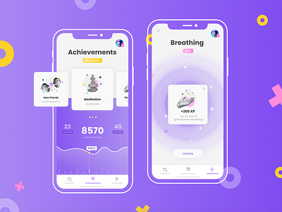 Meditation App 🧘‍♀️ app chart design illustration meditation mindfullness mobile app points rating sport ui ux