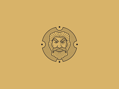 Old man badge beard gold logo man monoline old