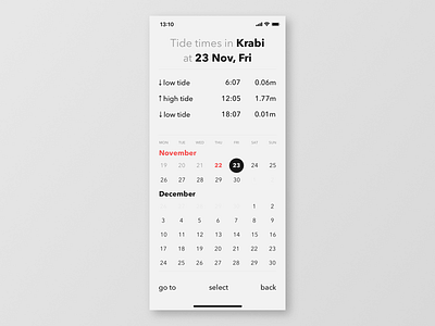 Tides app concept - calendar view