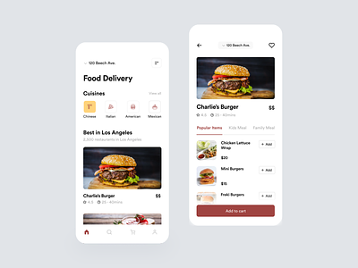 Food Delivery App app burger clean concept delivery delivery app design eat fireart flat food app interface ios minimal mobile typography ui uidesign ux uxdesign
