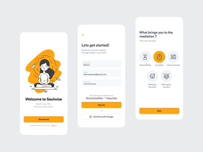 Soulwise App - Onboarding app app design clean design fireart interface ios meditation meditation app minimal mobile mobile ui typography ui ux