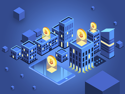 Blockchain Illustration banking bitcoin connection crypto currency design ico illustration isometric platform vector