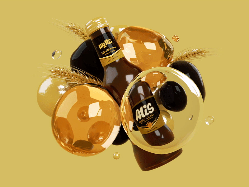 Alis Drink 3d branding cinema 4d drink gold illustration model octane render poster wheat