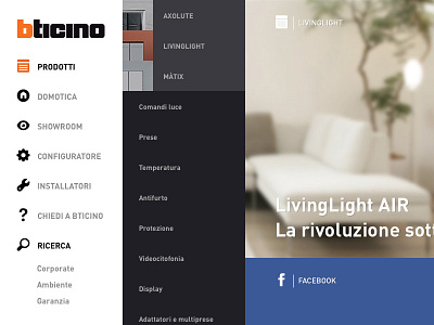 Bticino bticino creative direction graphic design mobile navigation responsive social website white