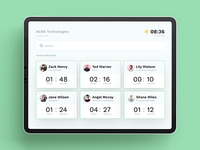 Employee Time Tracker app design dashboard employees figma ipad management time time tracker tracker ui ui design